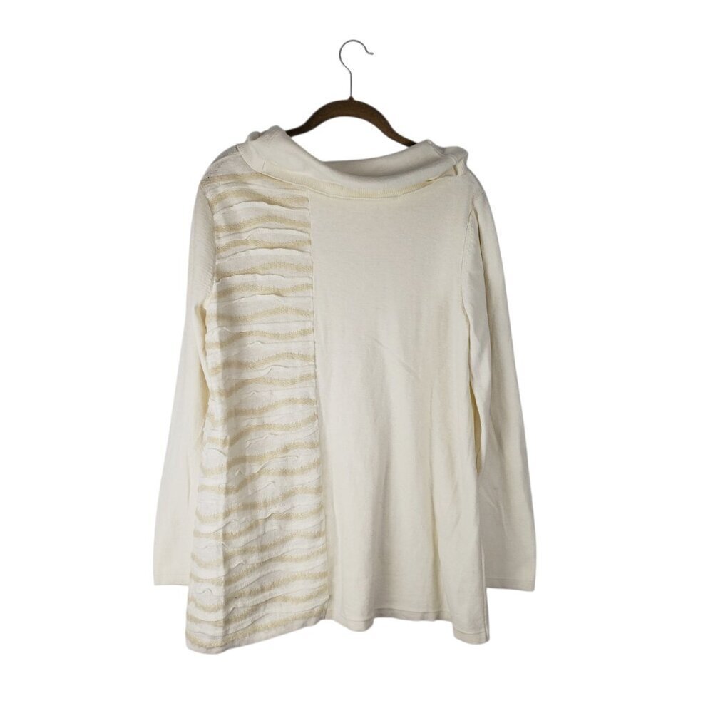 Soft Surroundings Lyrical Cowl Neck Tunic Sweater Split Textured Ivory Womens M - Picture 2 of 6